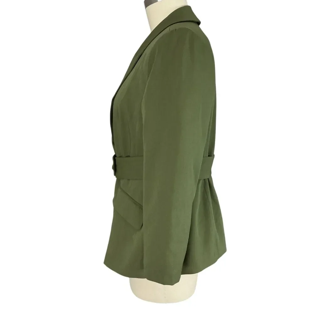 Eloquii Blazer Jacket sz 18 Army Green Belt Detail Peak Lapel Office Preppy NWT - Picture 4 of 12